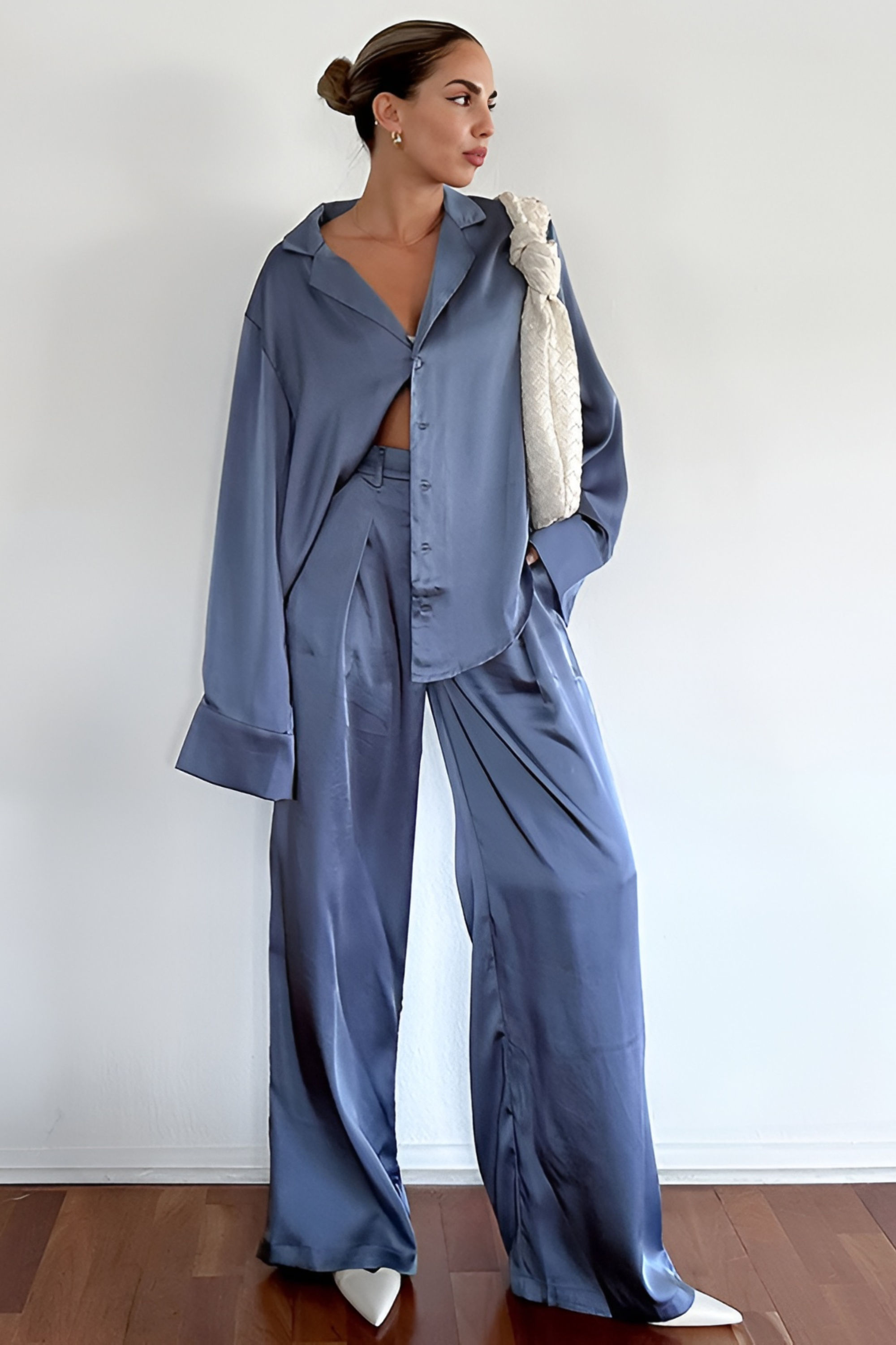 Satin Shirt Wide Leg Set