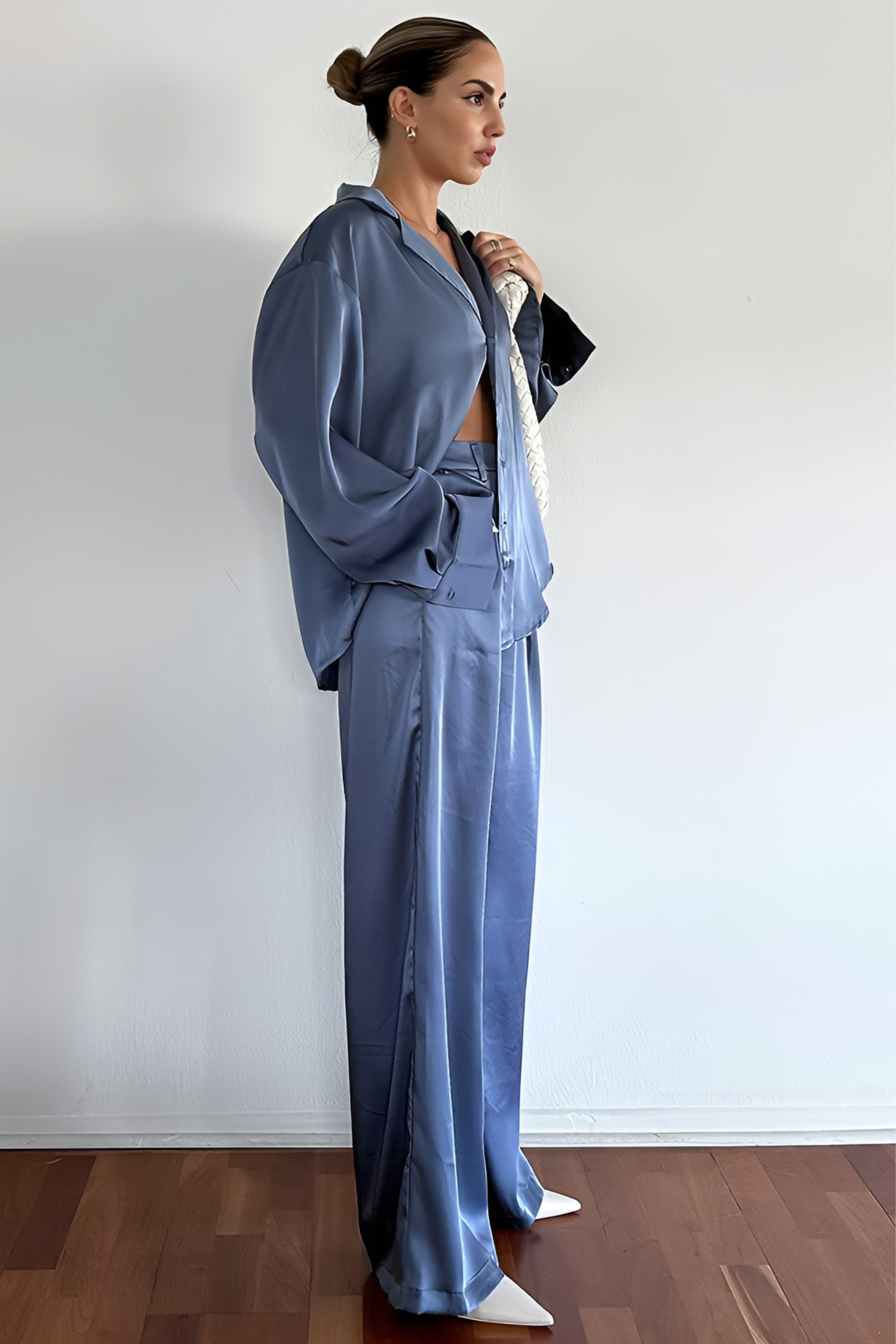 Satin Shirt Wide Leg Set