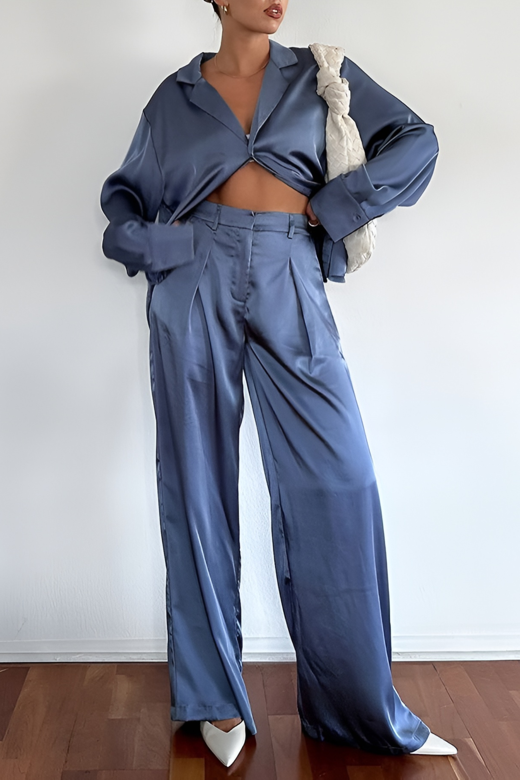 Satin Shirt Wide Leg Set
