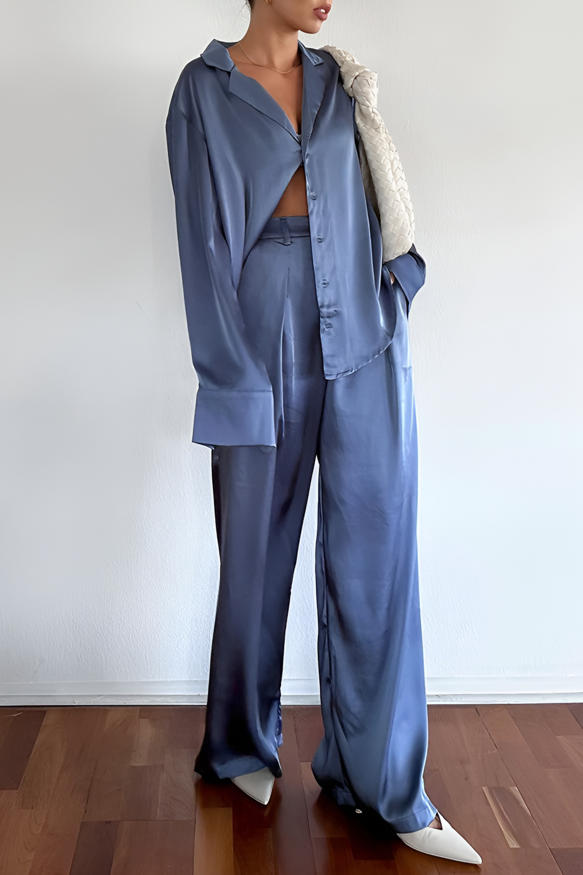 Satin Shirt Wide Leg Set