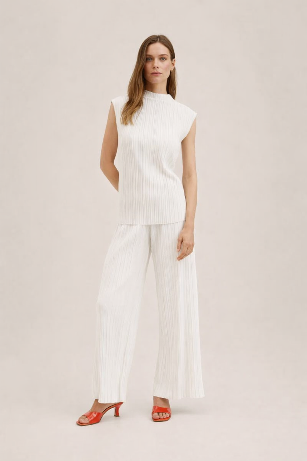 White Pleated Co Ord Set - Co-Ord Set | 8j03aj-k6.myshopify.com